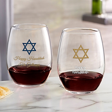 Hanukkah 21 oz. Stemless Wine Glass. View a larger version of this product image.