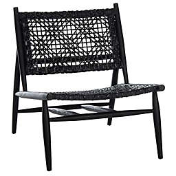 Safavieh Bandelier Wood and Leather Accent Chair in Black