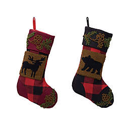 Glitzhome® 2-Piece 21-Inch Reindeer and Bear Plaid Stocking Set