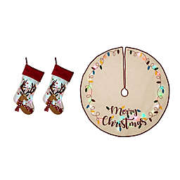 Glitzhome® 3-Piece LED Tree Skirt and Stocking Set in Light Brown