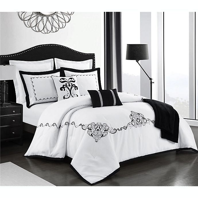 Bellini 8 Piece Reversible Comforter, White Queen Size Bed In A Bag