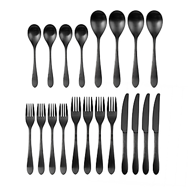 Cambridge&reg; Meridian Satin 20-Piece Flatware Set in Black. View a larger version of this product image.