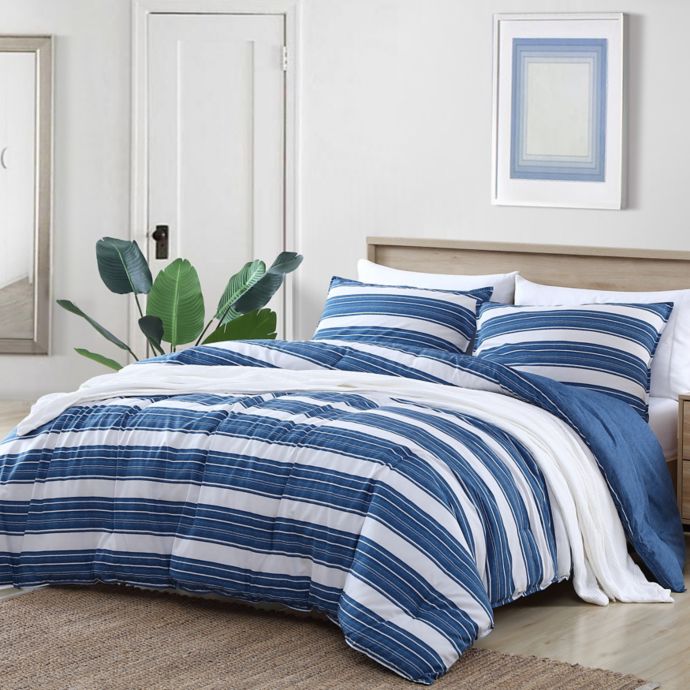 Nautica Vintage Crew Stripe 3 Piece Reversible Comforter Set In Denim Blue Bed Bath Beyond