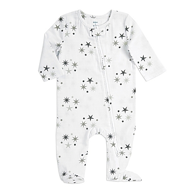 aden + anais&reg; Size 3-6M Star Cluster Zip Muslin Footie in Grey. View a larger version of this product image.
