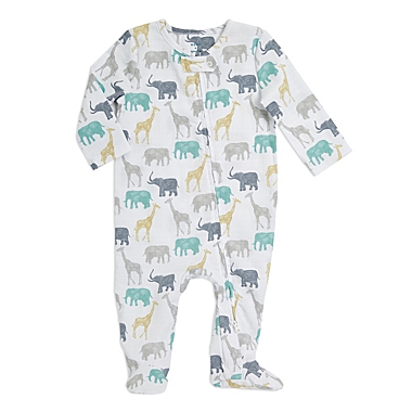 aden + anais&reg; Safari Zip Muslin Footie in Grey. View a larger version of this product image.