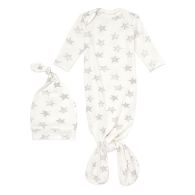 aden + anais&reg; 2-Piece Star Comfort Knit Gown and Hat Set in Grey