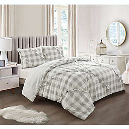 Idea Nuova Checkered Ruffle 3-Piece Reversible Twin XL Comforter Set in Grey/White