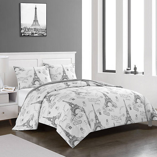 Reversible Comforter Set, King Size Paris Themed Bedding Set