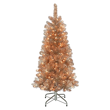 Puleo International 4.5-Foot Pre-Lit Artificial Fir Christmas Tree in Rose Gold. View a larger version of this product image.