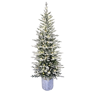 Puleo International Faux Arctic Fir Pre-Lit Potted Christmas Tree in Green. View a larger version of this product image.