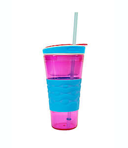 Vaso con popote de silicón Snackeez™ 2 en 1 color rosa/azul