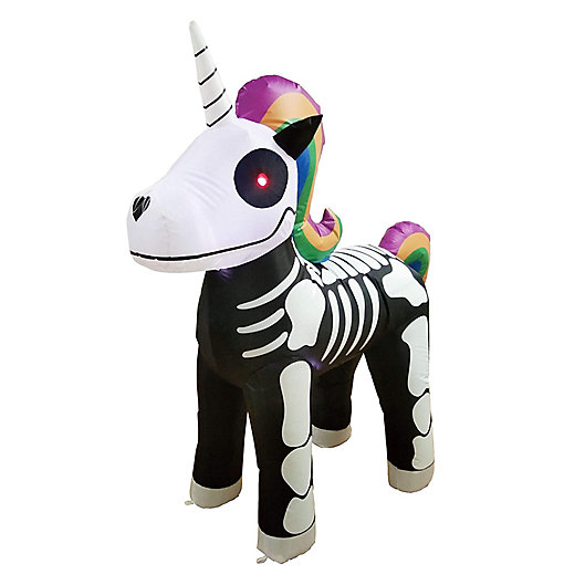 Alternate image 1 for 5-Foot Skeleton Unicorn Inflatable LED Lit Lawn Decoration