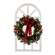 Glitzhome&reg; Arched Window Frame with Christmas Mix LED Wreath