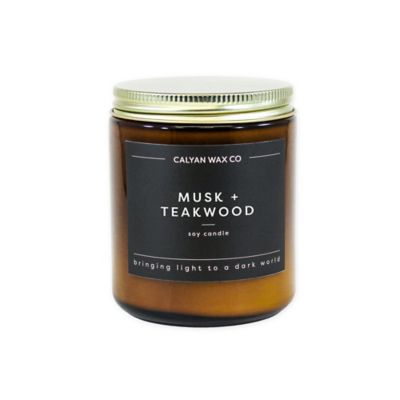 Calyan Wax Co. Musk + Teakwood Jar Soy Candle in Amber Brown