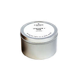 Calyan Wax Co. Leather + Oak Metal Tin Soy Candle in Grey