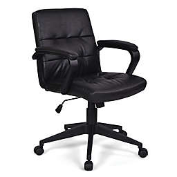 Simpli Home Brewer Faux Leather Swivel Office Chair in Distressed Black