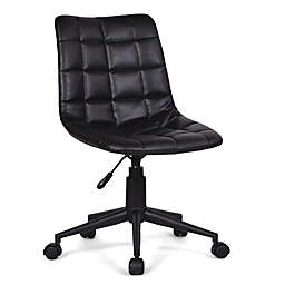 Simpli Home Chambers Faux Leather Swivel Office Chair in Distressed Black