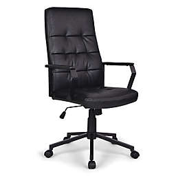 Simpli Home Foley Faux Leather Swivel Office Chair in Distressed Black