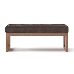 Simpli Home Milltown Faux Leather Large Ottoman Bench in Distressed Dark Brown