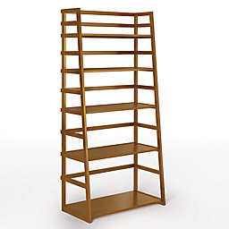 Simpli Home Acadian Solid Wood Ladder Shelf Bookcase in Light Golden Brown