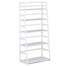 Simpli Home Acadian Solid Wood Ladder Shelf Bookcase in White