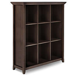 Simpli Home Acadian Solid Wood 9 Cube Bookcase and Storage Unit in Warm Walnut Brown