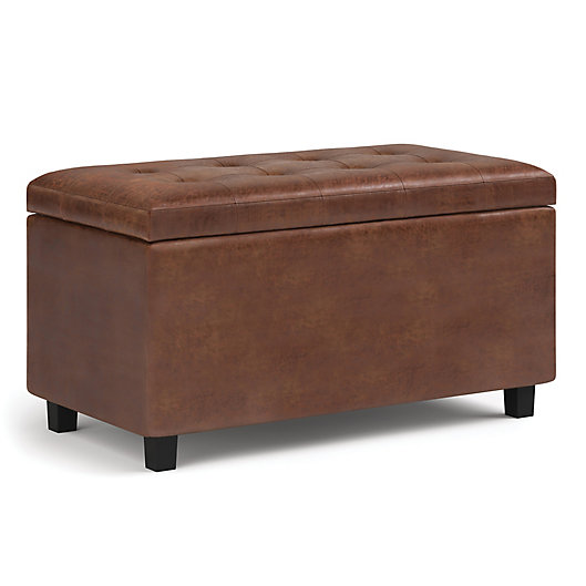 Simpli Home Cosmopolitan Faux Leather, Distressed Leather Ottoman Rectangle Bed