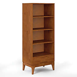 Simpli Home Harper Solid Hardwood Bookcase with Storage in Teak Brown