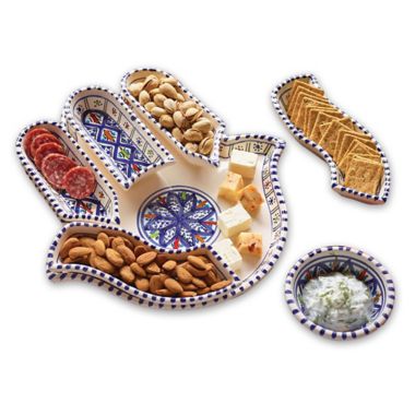 Kamsah Boho Blue 12-Inch Serving Platter Hamsa Dip Set. View a larger version of this product image.