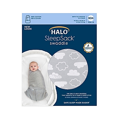 HALO&reg; SleepSack&reg; Newborn Clouds Adjustable Swaddle in Grey/White. View a larger version of this product image.