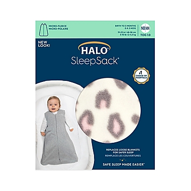 HALO&reg; SleepSack&reg; Small Leopard Micro-Fleece Wearable Blanket in White/Pink. View a larger version of this product image.