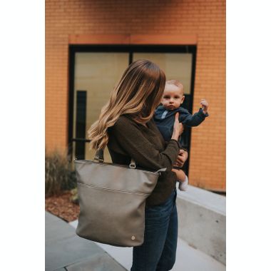 Little Unicorn Citywalk Faux Leather Diaper Tote in Grey. View a larger version of this product image.