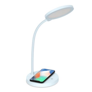 iHome&reg; Led Desk Lamp with Flex Neck &amp; 5-Watt Qi Wireless Charging in Pastel Blue. View a larger version of this product image.