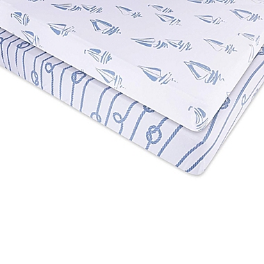 Ely&#39;s &amp; Co. 2-Pack Nautical Jersey Cotton Crib Sheets in Blue. View a larger version of this product image.
