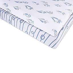 Ely's & Co. 2-Pack Nautical Jersey Cotton Crib Sheets in Blue