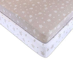 Ely's & Co. 2-Pack Stars Jersey Cotton Crib Sheets in Tan