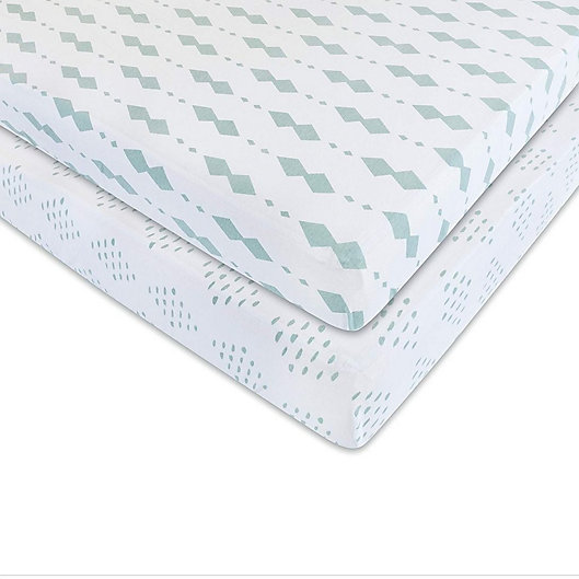 Alternate image 1 for Ely's & Co. 2-Pack Diamonds Jersey Cotton Crib Sheets in Sage