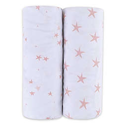 Ely's & Co. 2-Pack Stars Jersey Cotton Crib Sheets in Mauve