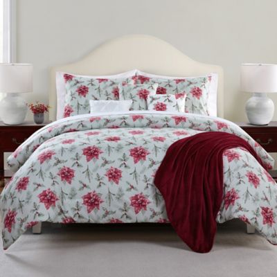 Antique Poinsettia 7-Piece Reversible King Comforter Set in Green/Red