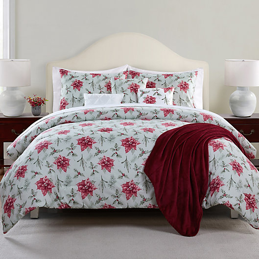 Alternate image 1 for Antique Poinsettia 7-Piece Reversible Full/Queen Comforter Set in Green/Red