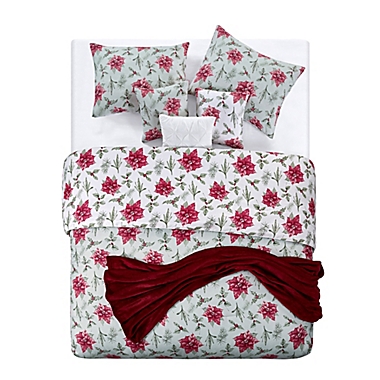 Antique Poinsettia 7-Piece Reversible Full/Queen Comforter Set in Green/Red. View a larger version of this product image.