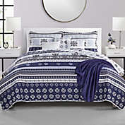 VCNY Home Fair Isle 7-Piece Reversible Full/Queen Quilt Set in Blue/White