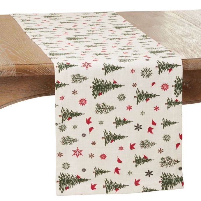 Saro Lifestyle Multi Christmas Tree 72-Inch Table Runner in Ivory | Bed ...