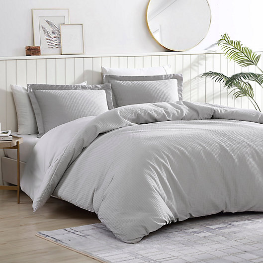 Alternate image 1 for Pierce Waffle 3-Piece Reversible Full/Queen Comforter Set in Silver