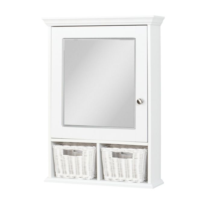 Zenith Wood Medicine with Wicker Baskets in White Bed Bath