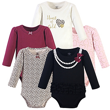 Little Treasure&reg; Size 6-9M 5-Pack Heart Long-Sleeve Bodysuits in Black/White. View a larger version of this product image.