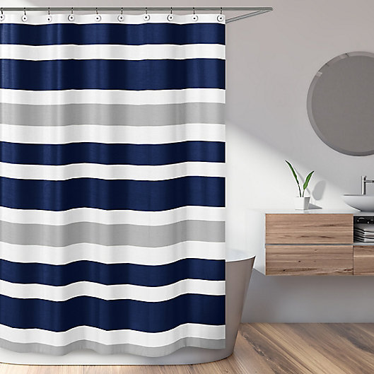 Alternate image 1 for Sweet Jojo Designs Navy and Grey Stripe Shower Curtain