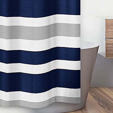 Sweet Jojo Designs Navy And Grey Stripe, Navy And Light Blue Shower Curtain