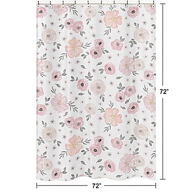 Sweet Jojo Designs Watercolor Floral 72-Inch x 72-inch Shower Curtain in Pink/Grey. View a larger version of this product image.