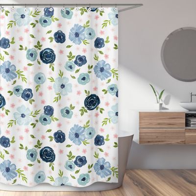 navy and pink shower curtain